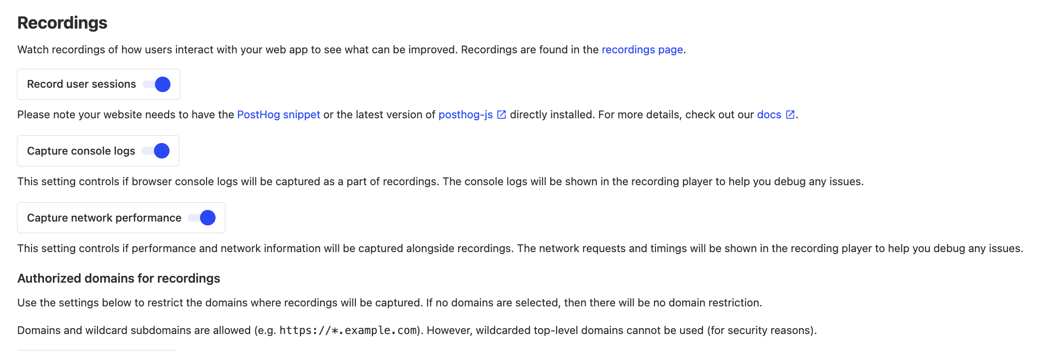 Enable network recording in your PostHog